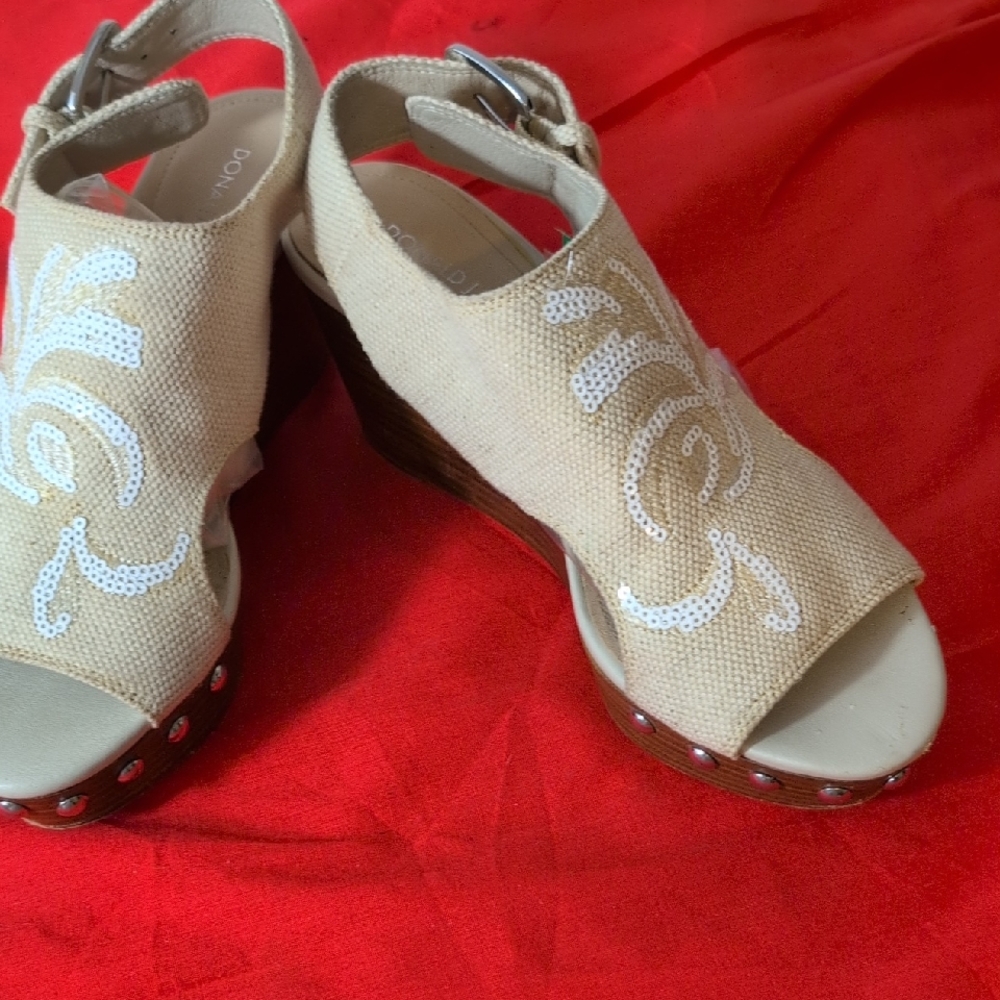Donald J. Pliner Cream Wedge Sandals with Ankle Strap